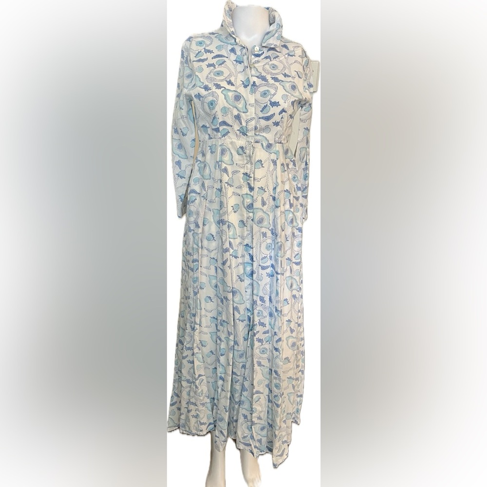 Julia Amory Floral Blue and White Maxi Shirt Dress Size S/ XS - Picture 2 of 9